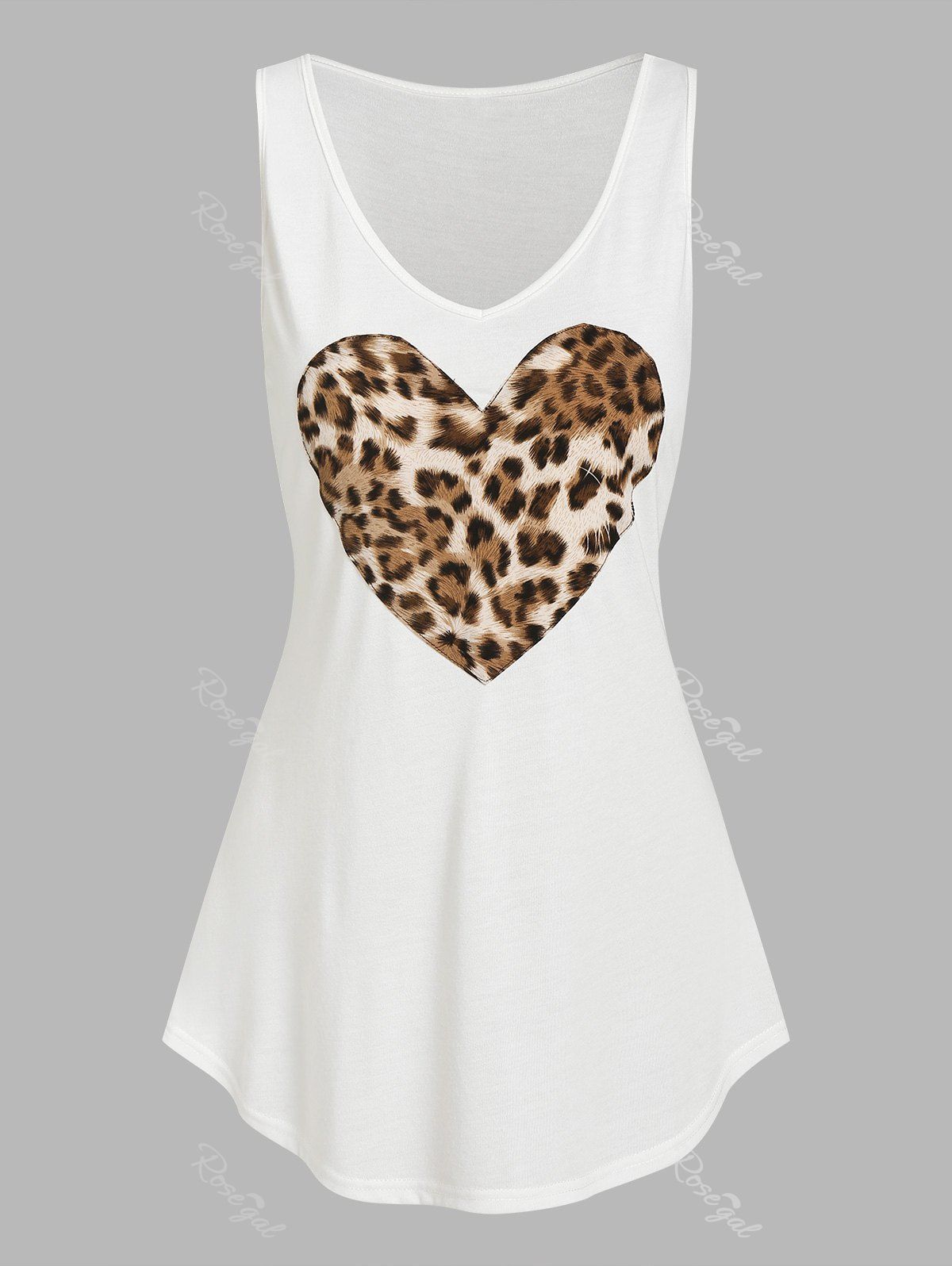 Sale Leopard Heart Print V Neck Tank Top  