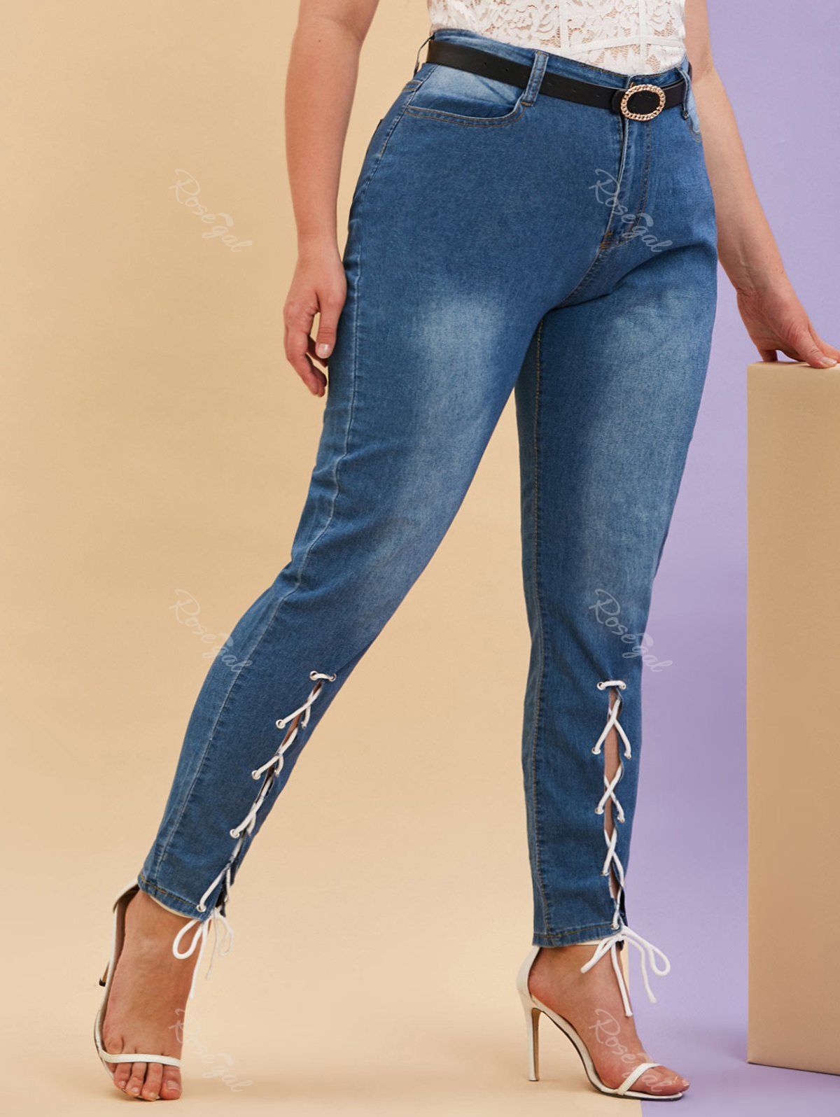 black front lace up jeans