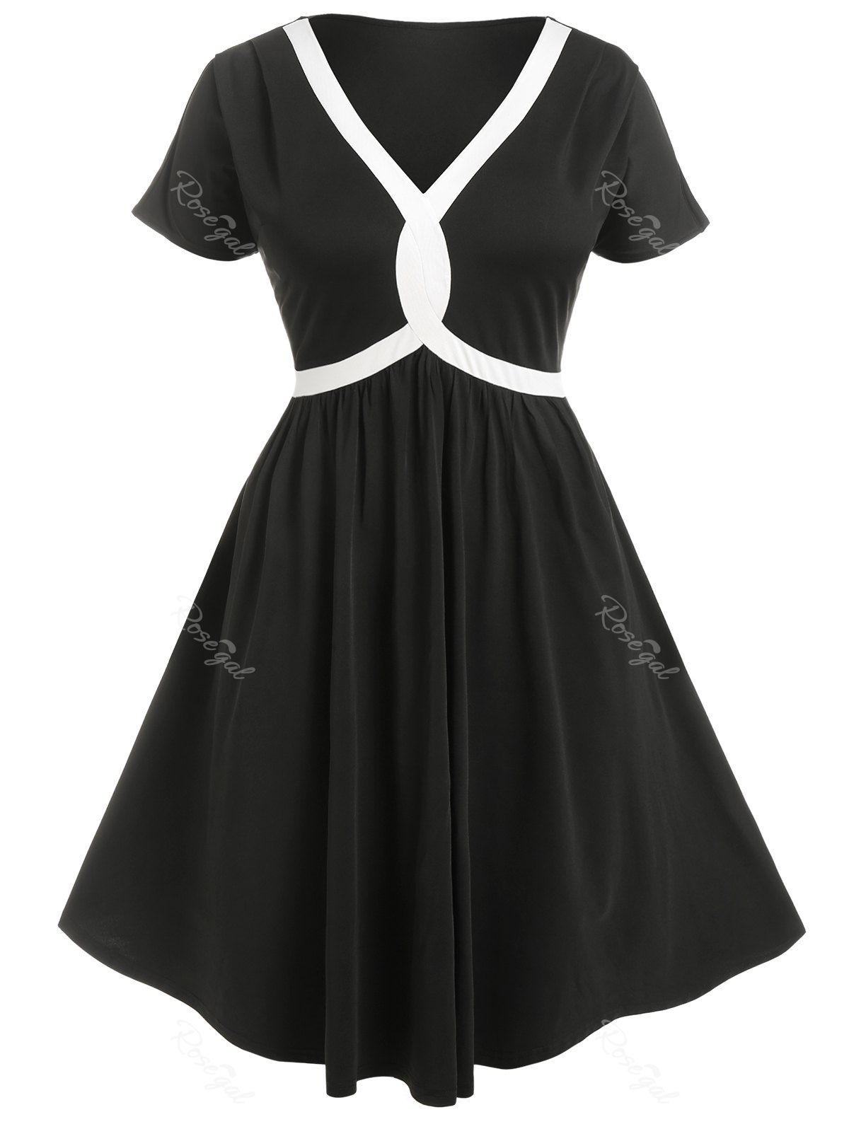 Fancy Plus Size & Curve Contrast Piping Knee Length Dress  
