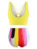 Plus Size O Ring Colorful Striped Tankini Swimsuits -  