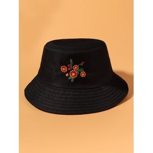 

Floral Embroidered Casual Bucket Hat, Black