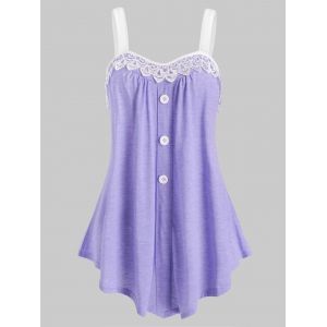 

Lace Panel Button Embellished Casual Tank Top, Light purple