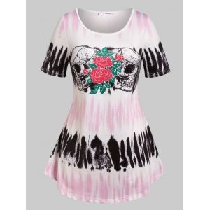 

Plus Size Tie Dye Skull Print Gothic Tee, White