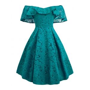 

Flounce Overlay Lace Off Shoulder Party Dress, Green