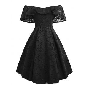 

Flounce Overlay Lace Off Shoulder Party Dress, Black