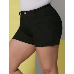 Pockets Raw Hem Plus Size Denim Shorts, Black