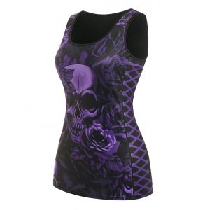 

Plus Size Skull Floral Print Gothic Tank Top, Purple