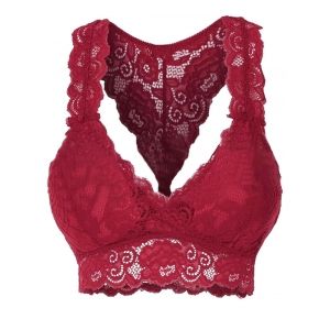 

Plus Size Lace Sheer Scalloped Trim Cutout Bralette Top, Deep red