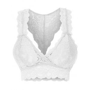 

Plus Size Lace Sheer Scalloped Trim Cutout Bralette Top, White