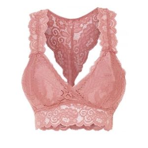 

Plus Size Lace Sheer Scalloped Trim Cutout Bralette Top, Light pink