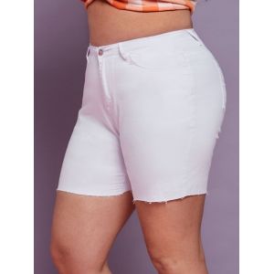 

Solid Pockets Raw Hem Plus Size Shorts, White