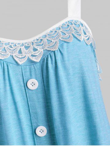 Lace Panel Button Embellished Casual Tank Top