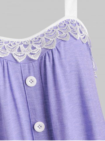 Lace Panel Button Embellished Casual Tank Top