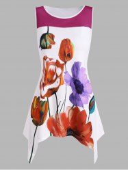 Plus Size Flower Print Handkerchief Tank Top -  