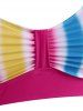 Plus Size Rainbow Striped Flower High Waisted Bikini Swimwear -  