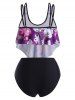 Plus Size Flower Paisley Draped High Waisted Tummy Control Tankini Swimwear -  