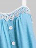 Lace Panel Button Embellished Casual Tank Top -  