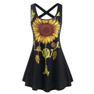 

Sunflower Print Criss Cross Mini Dress, Black