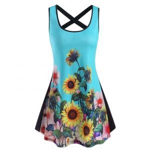 

Sunflower Print Criss Cross Mini Dress, Multi