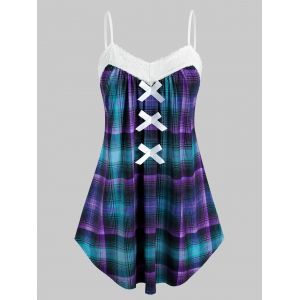 

Plus Size Bowknot Plaid Cami Tank Top, Blue