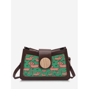 

Cat Print Colorblock Shoulder Bag, Light coffee