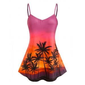 

Plus Size Sunset Palm Print Swing Camisole, Multi