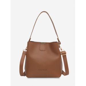 

Letter Embossed Dual Handle Bucket Bag, Brown