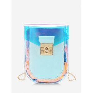

Iridescent Faux Leather Spliced Chain Crossbody Bag, Pale blue lily
