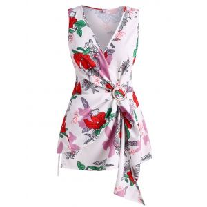 

Plus Size Floral Wrap Tank Top, Red