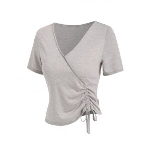 

V Neck Cinched Heathered T-shirt, Light gray