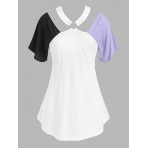 

Plus Size Cutout Colorblock O Ring Tunic Tee, White