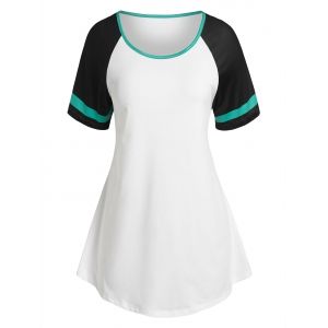 

Plus Size Raglan Sleeve Colorblock Curved Tee, White