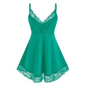 

Plus Size Lace Insert Backless Cami Tank Top, Light green