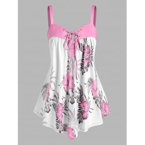 

Plus Size Floral Print Lace Up Tank Top, Light pink