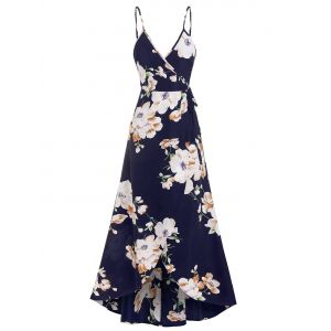 

Spaghetti Strap Floral Print Wrap Maxi Dress, Deep blue