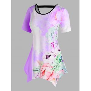 

Plus Size Flowers Pattern Handkerchief T Shirt, Light purple