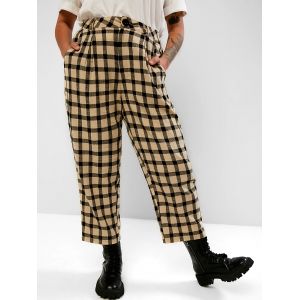 

Plaid Pockets Plus Size Tapered Pants, Multi