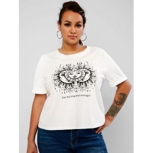 

Plus Size Sun Print Cuffed T-shirt, White