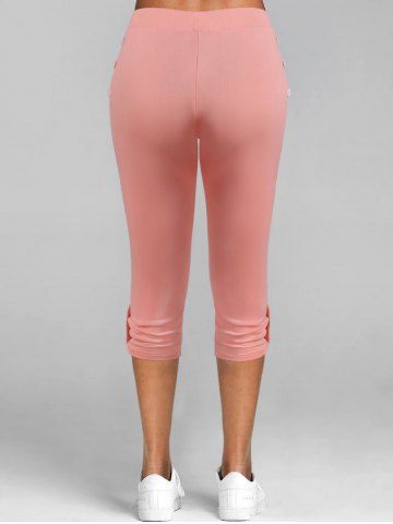 Lace Insert Button Tab Crop Leggings