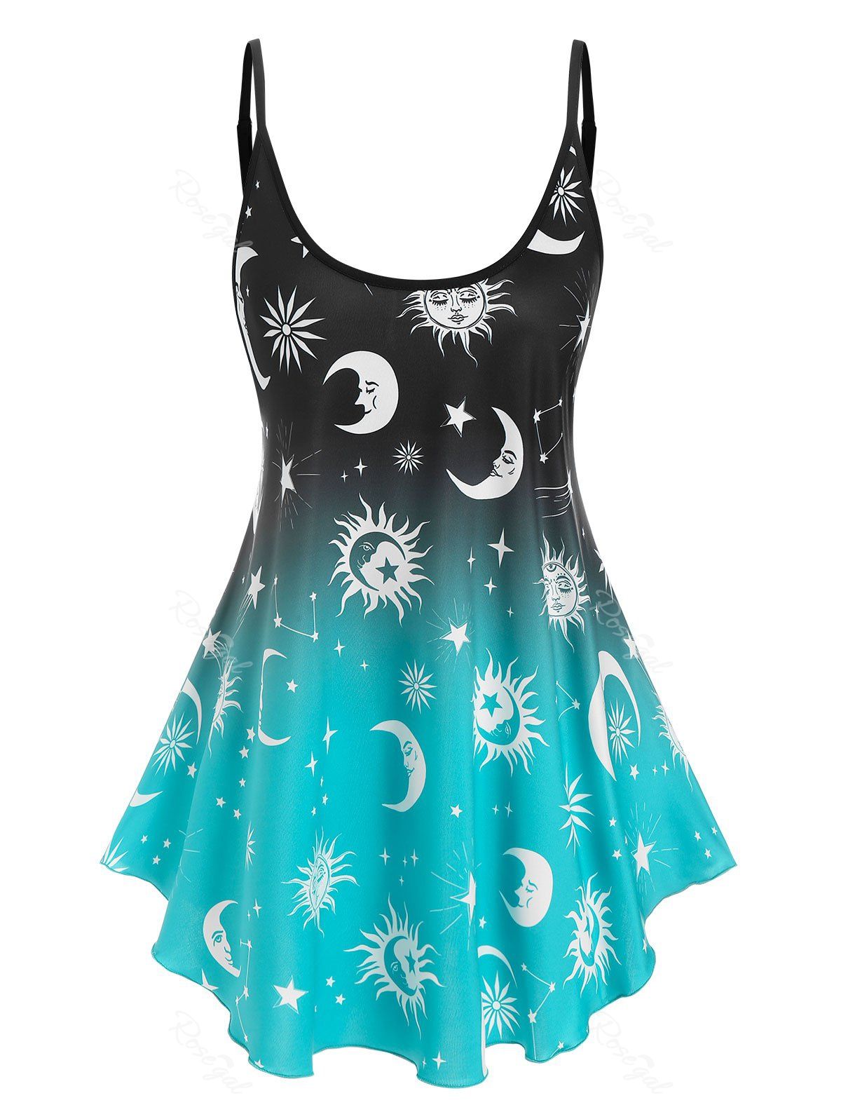 Chic Ombre Color Sun and Moon Print Tent Tank Top  