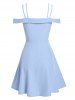 Lace-up Front Cold Shoulder Contrast Dress -  