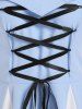 Lace-up Front Cold Shoulder Contrast Dress -  