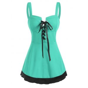 

Two Tone Lace Up Sweetheart Tank Top, Green