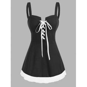 

Two Tone Lace Up Sweetheart Tank Top, Black