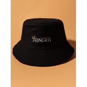 

Letters Crown Pattern Embroidery Bucket Hat, Black