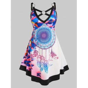 

Plus Size O Ring Butterfly Dreamcatcher Print Cutout Dress, Multi