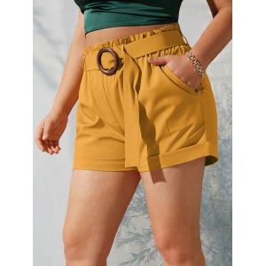 

Plus Size Cuffed Hem Mini Paperbag Shorts, Yellow