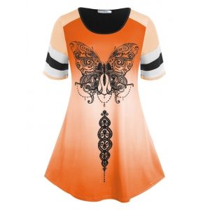 

Plus Size Ombre Color Butterfly Print Tee, Dark orange