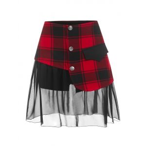 

High Waisted Plaid Print Chiffon Insert Skort, Black