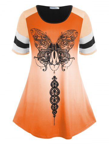 Plus Size Ombre Color Butterfly Print Tee